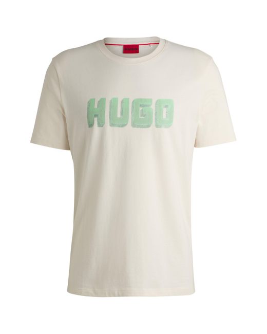 HUGO White Cotton-jersey T-shirt With Logo Print for men