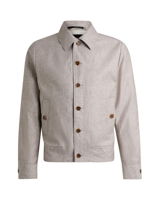 Boss Natural Slim-fit Jacket In Herringbone Linen And Silk for men
