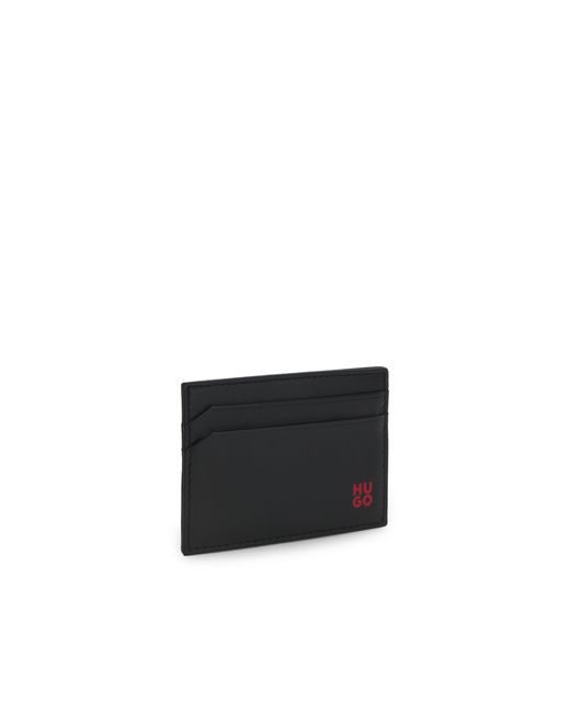 HUGO Black Leather Card Holder With-Foil Stacked Logo for men