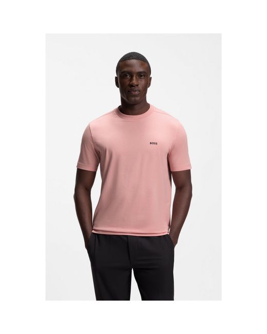 Boss Pink Stretch-Cotton T-Shirt With Logo Detail for men