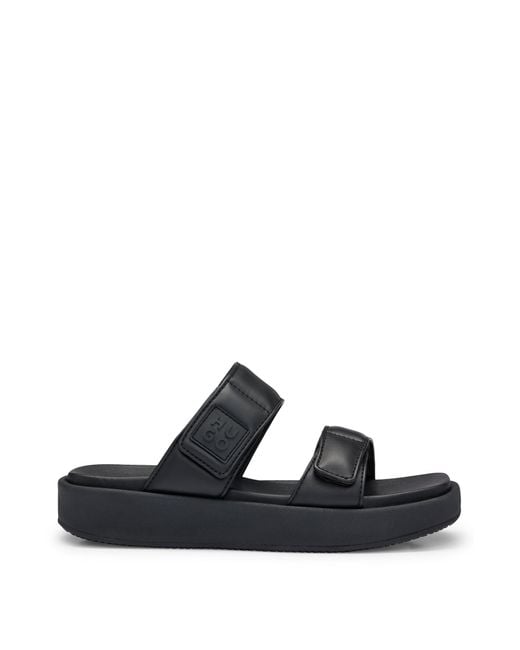 HUGO Black Faux-leather Slip-on Sandals With Padded Straps