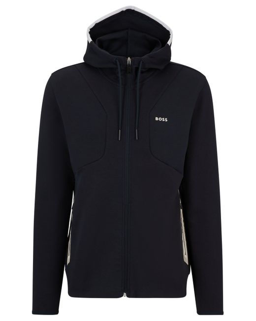 Boss Blue Cotton-blend Zip-up Hoodie With Hd Logo Print for men