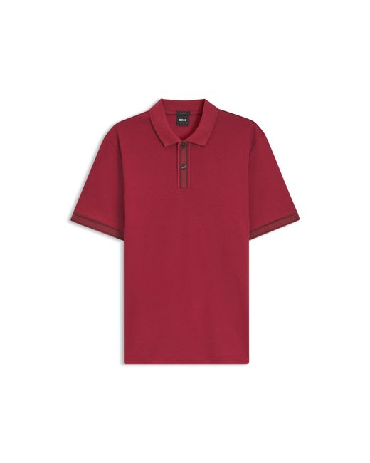 Boss Red Mercerised-Cotton Polo Shirt With Striped Trims for men