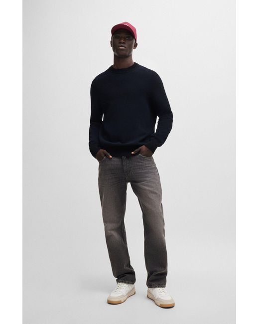 Boss Black Cotton-blend Sweater With Two-tone Structure for men