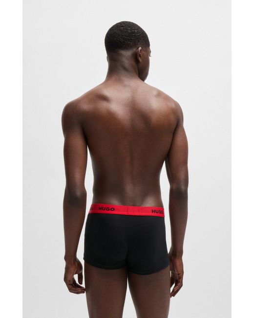 HUGO Dreier-Pack eng anliegende Boxershorts aus Stretch-Baumwolle mit kurzem Bein und Logo-Bund in Red für Herren