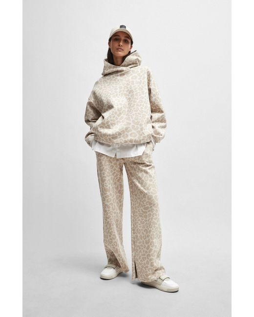 Boss Natural Naomi X Cotton-blend Tracksuit Bottoms With Leopard Print
