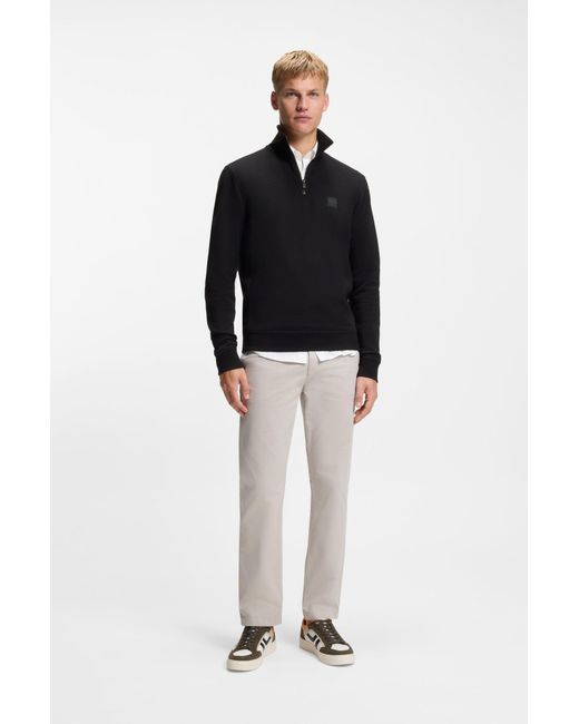 Boss Sweatshirt Van Katoenen Sweatstof Met Ritskraag En Logopatch in het Black voor heren