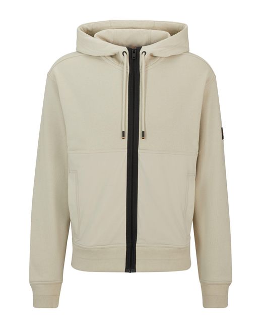 Boss Natural Relaxed-fit Zip-up Hoodie With Contrast Panel for men