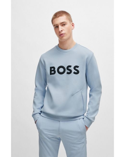 Boss Sweatshirt aus Baumwoll-Mix mit erhabenem 3D-Logo in Blue für Herren