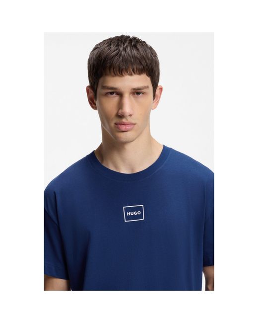 HUGO Blue Relaxed-Fit Top With High-Density Logo Print for men