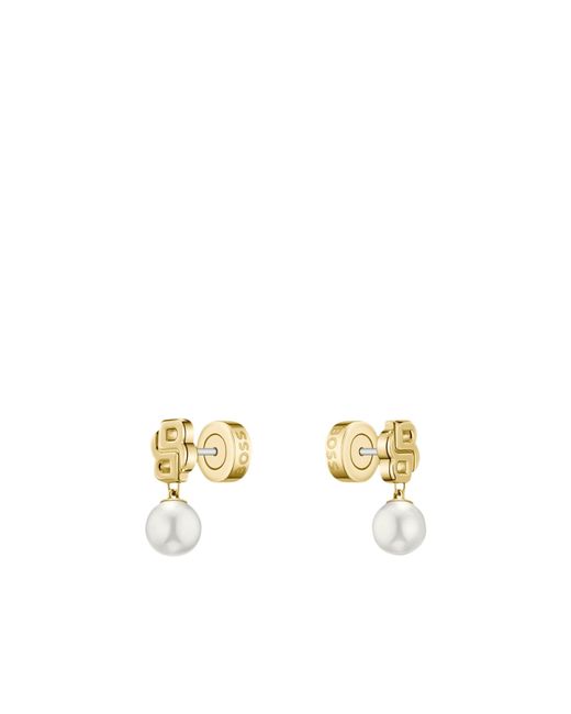 Boss Metallic Tone Earrings With Double B Monogram