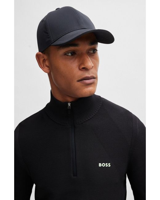 Boss Pullover aus Stretch-Gewebe mit Troyerkragen und kontrastfarbenem Logo in Black für Herren
