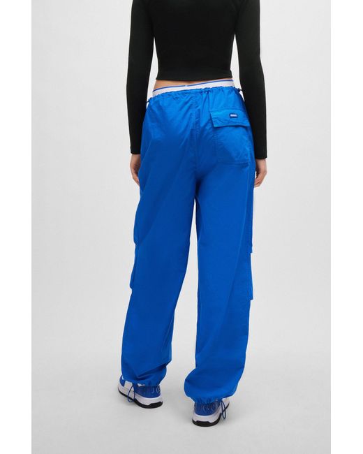 HUGO Blue Baggy-fit Parachute Trousers In Cotton