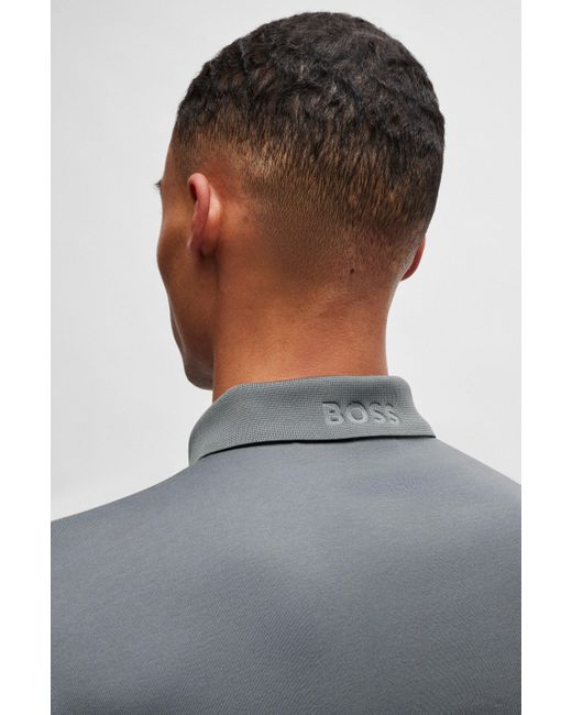Boss Slim-Fit Poloshirt aus Interlock-Baumwolle mit kontrastfarbenen Details in Gray für Herren