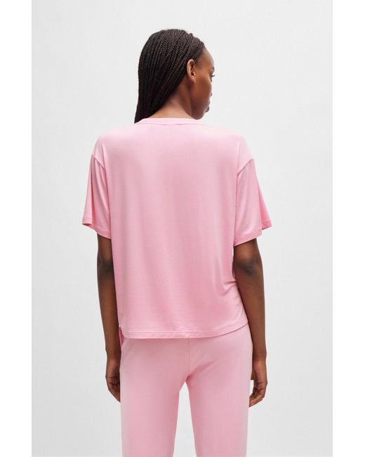 HUGO Pink Relaxed-fit Pyjama T-shirt With Printed Logo