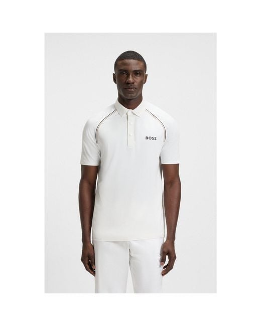 Boss White Active Slim-Fit Polo Shirt With Odour Control for men