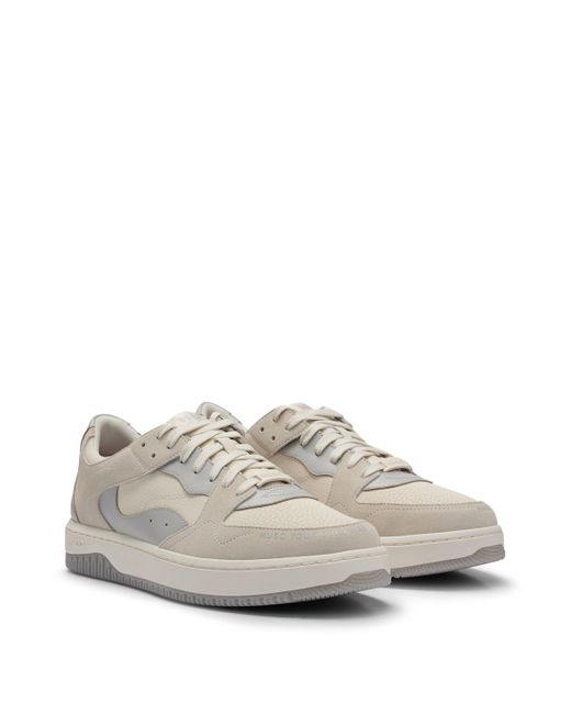 HUGO White Lace-up Trainers In Faux Leather And Suede for men