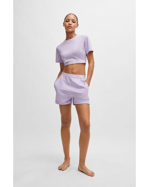 HUGO Purple Terry-Shorts aus Baumwoll-Mix mit Logo am Bund