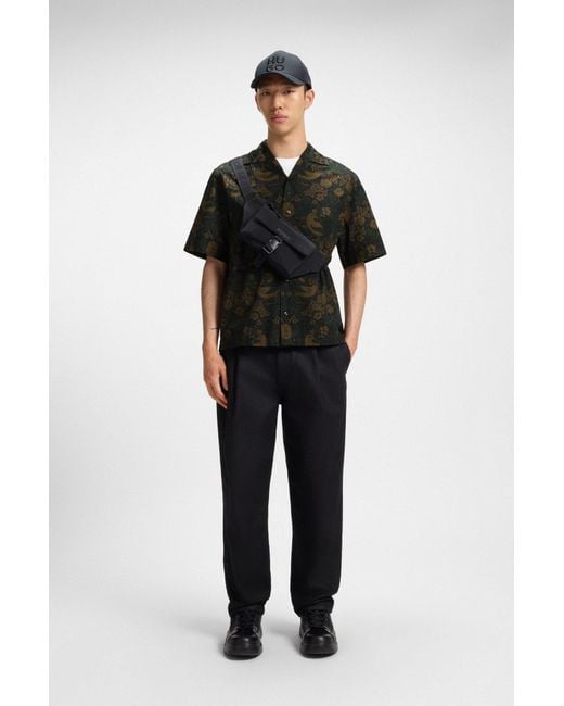 HUGO Oversized-Fit Overhemd Van Katoenen Popeline Met Print in het Black voor heren