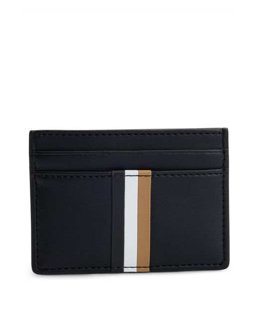 Boss Black Faux-leather Card Holder With Signature Stripe for men