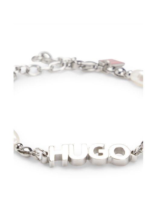 HUGO Logo-Armband Mit Perlen Und Farbigen Steinen in White für Herren