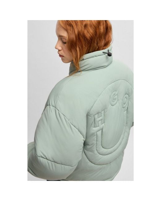 HUGO Green Water-Repellent Padded Jacket With Quilted Happy Logo