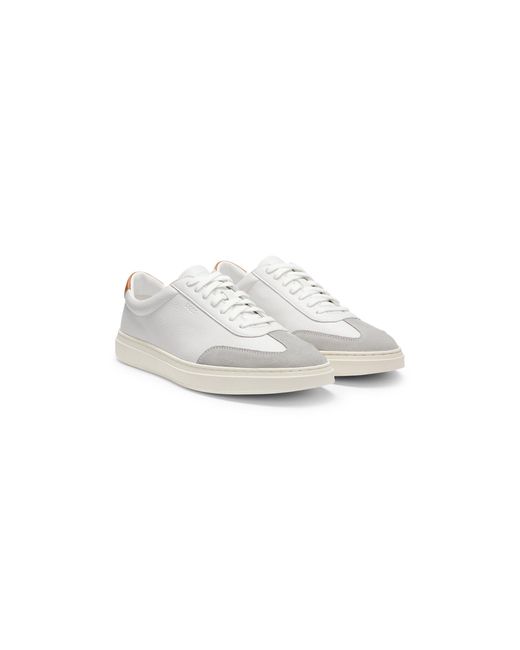 Boss White Grained-Leather Trainers With Contrast Backtab for men