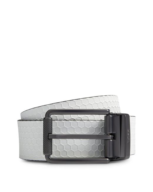 Boss Gray Reversible Italian-leather Belt With Milled-roller Buckle for men