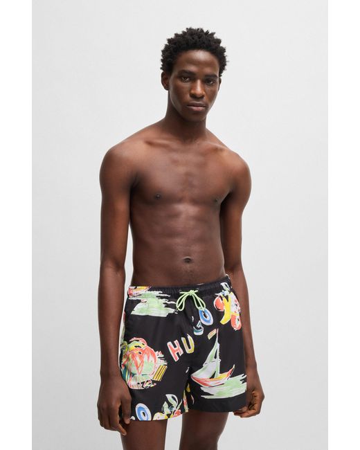 HUGO Red Quick-Dry Swim Shorts With All-Over Print for men