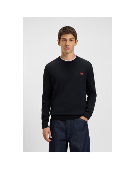 HUGO Blue Cotton Sweater With Logo Label for men
