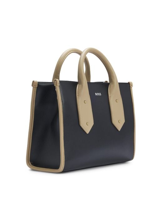 Boss Black Two-tone Faux-leather Tote Bag With Signature Details