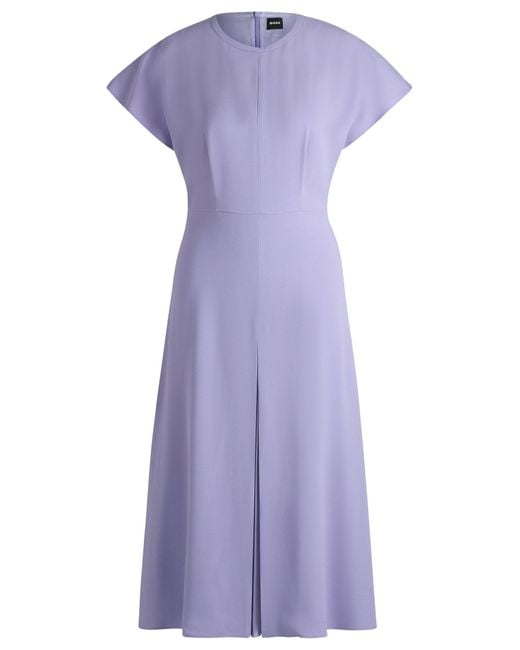Boss Purple Keyhole-neckline Dress With Plissé Insert