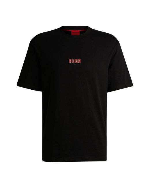 HUGO Black Relaxed-fit T-shirt In Cotton With Large Rear Logos for men