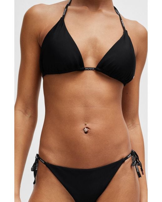 HUGO Black Branded-strap Triangle Bikini Top With Logo Detail