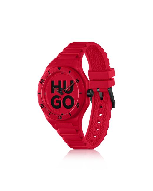 HUGO Red Watch With Tonal Silicone Strap for men
