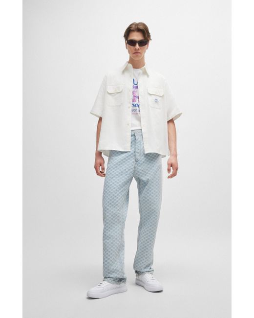 HUGO Loose-fit Overhemd Van Katoenen Twill Met Logopatch in het White voor heren