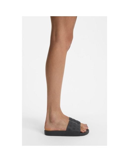 HUGO Black Slides With Repeat Stacked-Logo Uppers