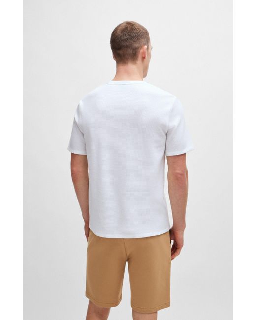 T-shirt de pyjama en coton mélangé à logo brodé Boss pour homme en coloris White
