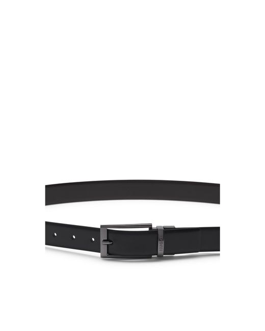 HUGO Black Reversible Leather Belt With Branded Keeper for men