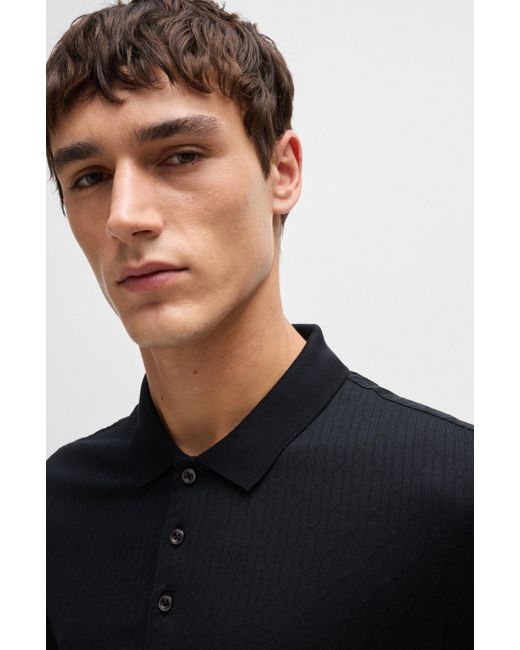 Boss Black Regular-fit Polo Shirt In Quilted Cotton And Silk for men