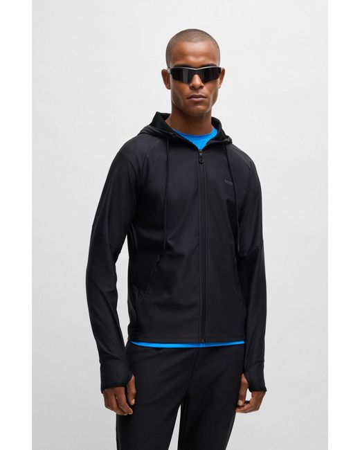 Boss Black Active-Stretch Zip-Up Hoodie With Logo Detail for men