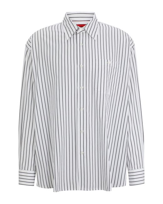HUGO White Oversized-fit Shirt In Striped Cotton Poplin for men