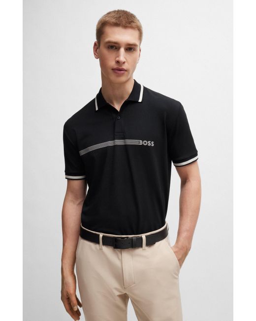 Boss Poloshirt aus Baumwoll-Mix mit Streifen und Logo in Black für Herren