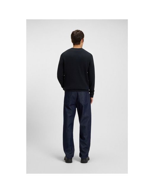 HUGO Blue Cotton Sweater With Logo Label for men