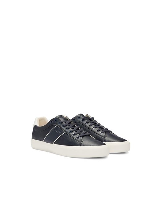 Boss Blue Faux-Leather Trainers With Plain And Grained Textures for men