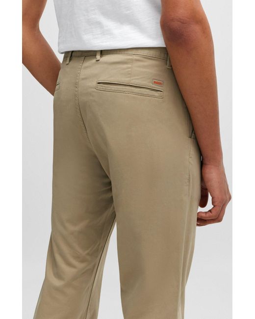 Boss Natural Slim-fit Chinos In Stretch-cotton Satin for men