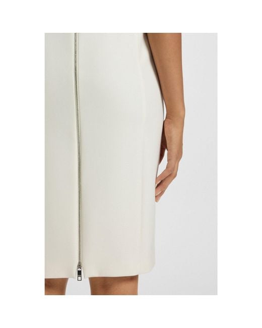 Boss White V-Neck Business Dress With Seam Details