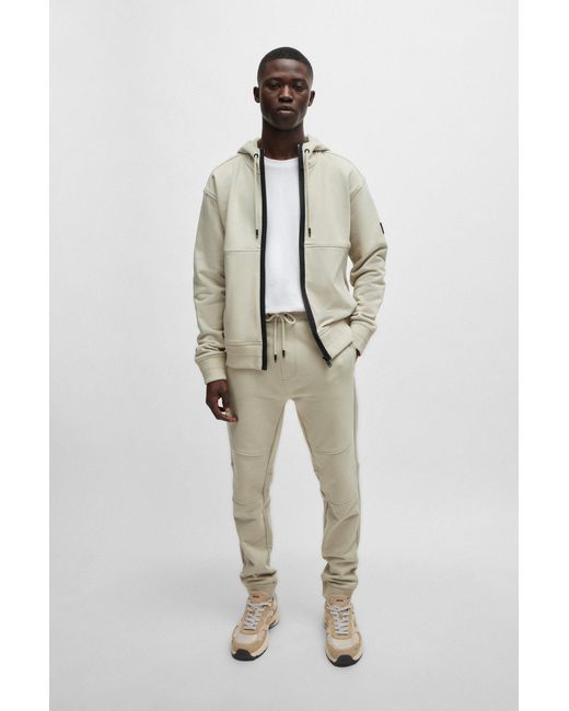 Boss Natural Cotton-terry Tracksuit Bottoms With Contrast Trims for men