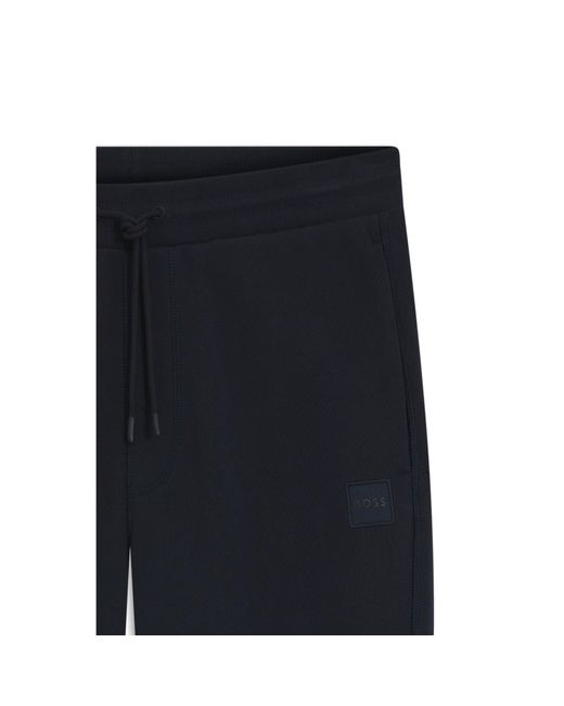 Boss Blue Cotton-Terry Tracksuit Bottoms With Logo Patch for men