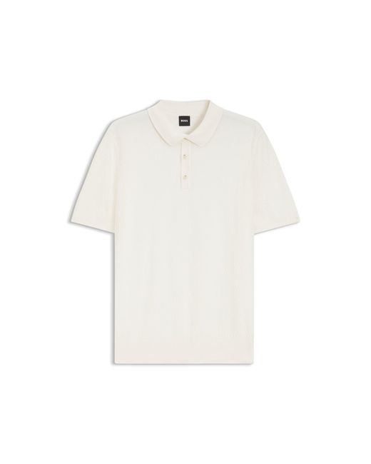 Boss White Regular-Fit Knit Polo for men